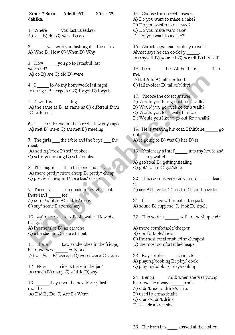 test worksheet