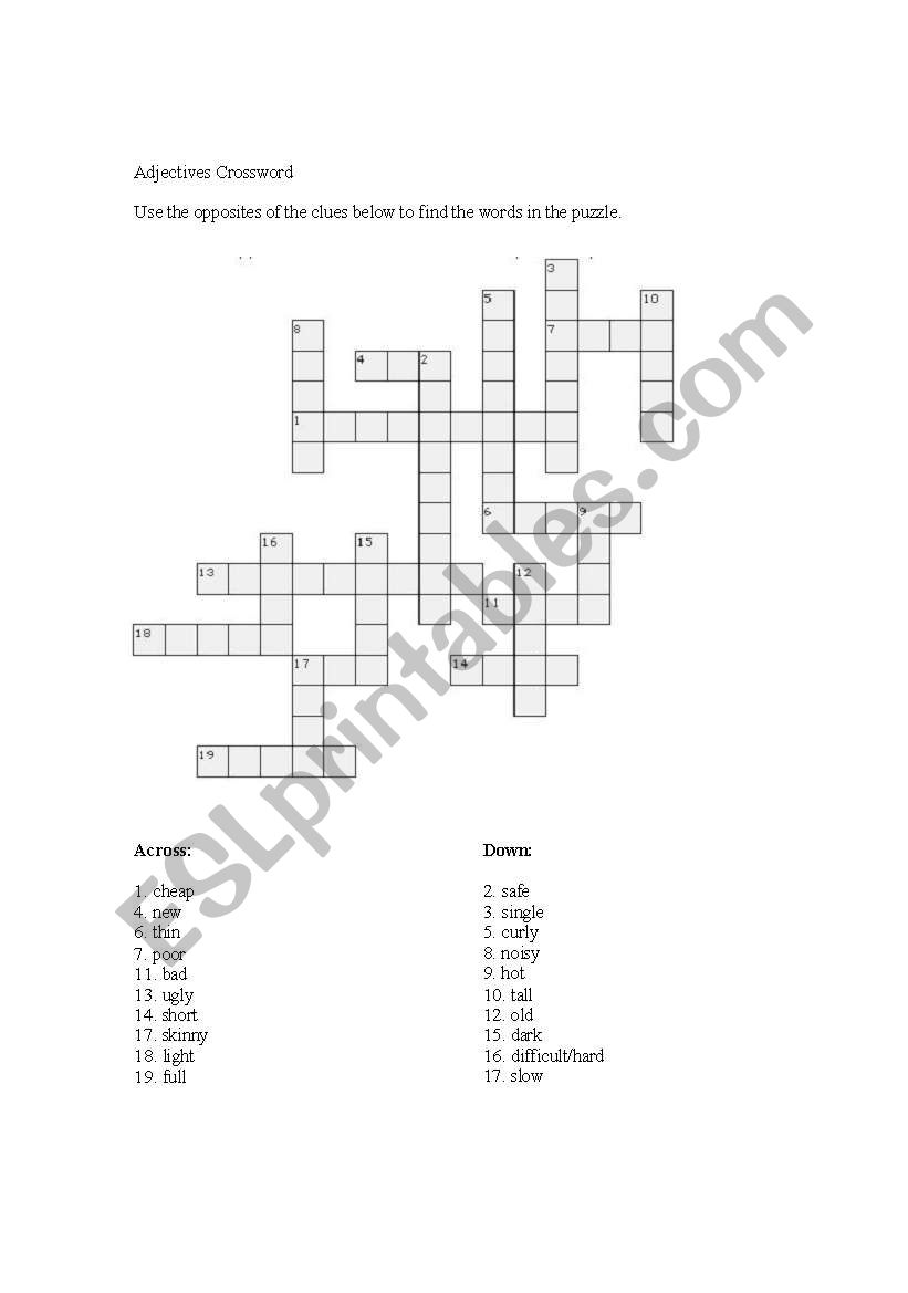 Adjectives Crossword worksheet