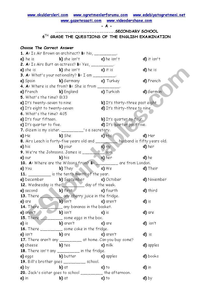 test worksheet