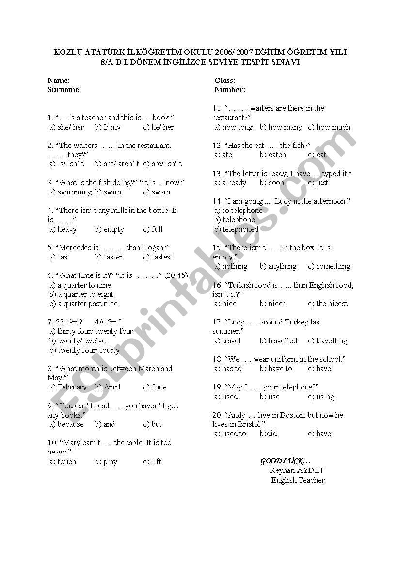 test worksheet