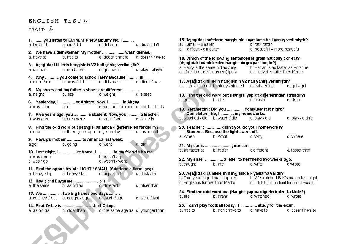test worksheet