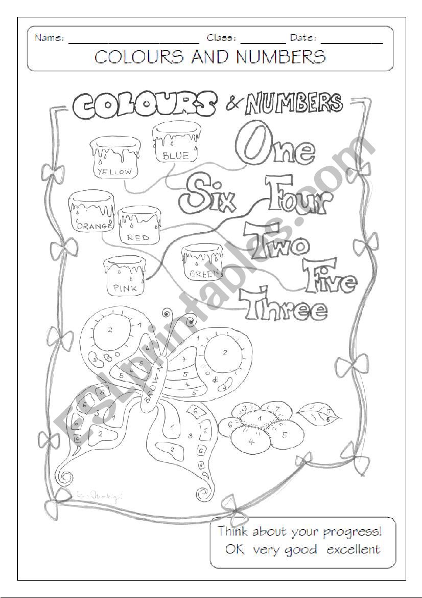 colours and numbers - b&w  worksheet