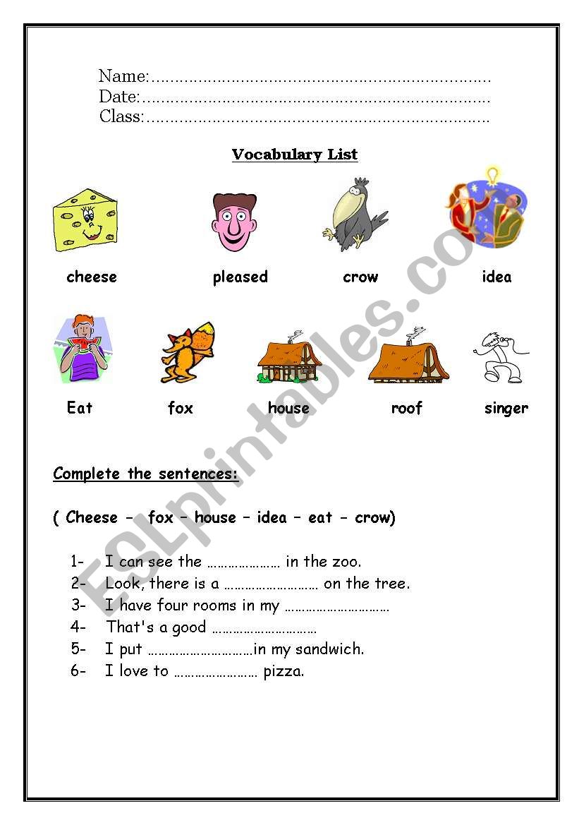 vocabulary worksheet