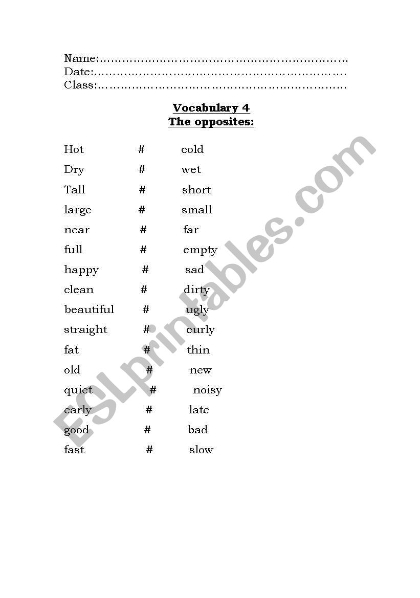 vocabulary worksheet