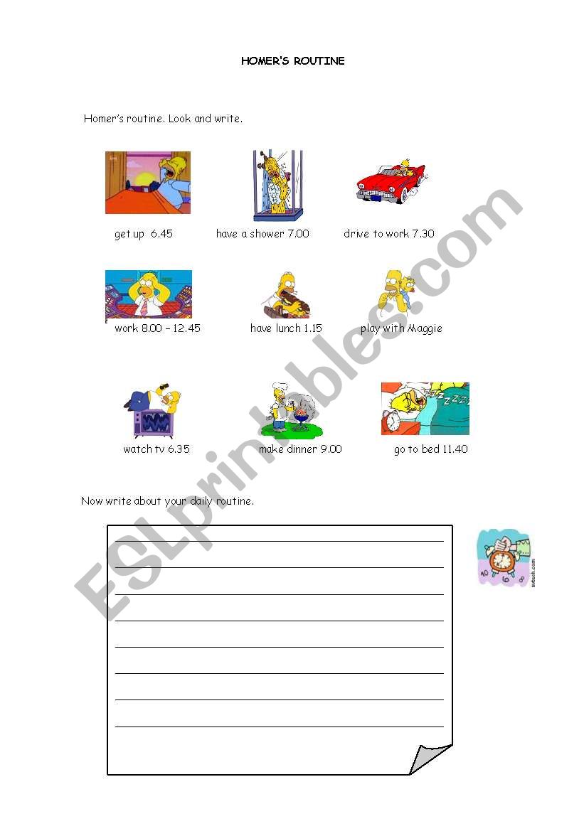 Homers Daily Routine worksheet
