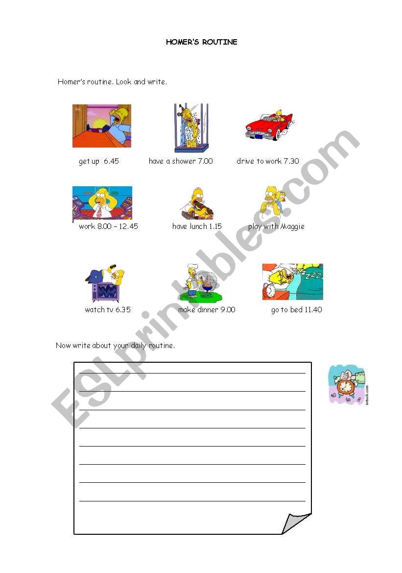 HomerÂ´s Daily Routine worksheet