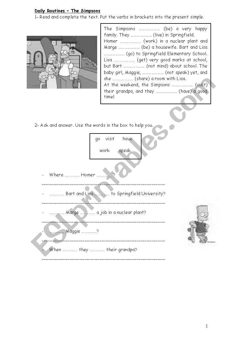 Daily Routine - The Simpsons worksheet