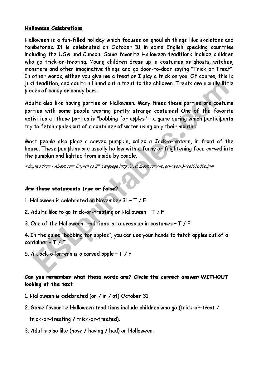 Halloween worksheet