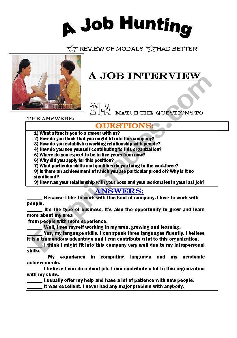 A job interview worksheet