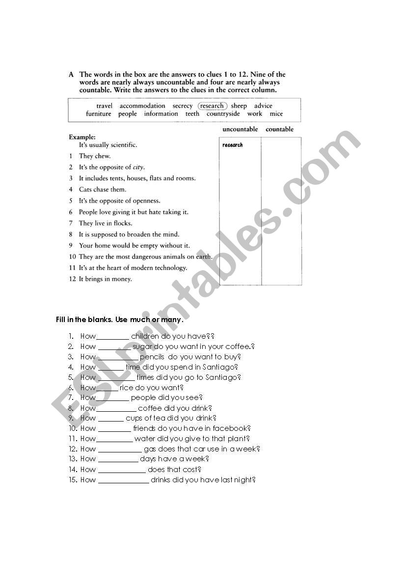 countables uncountables worksheet