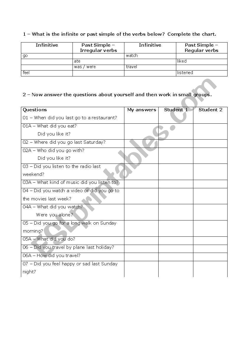 Past Simple - oral practice worksheet