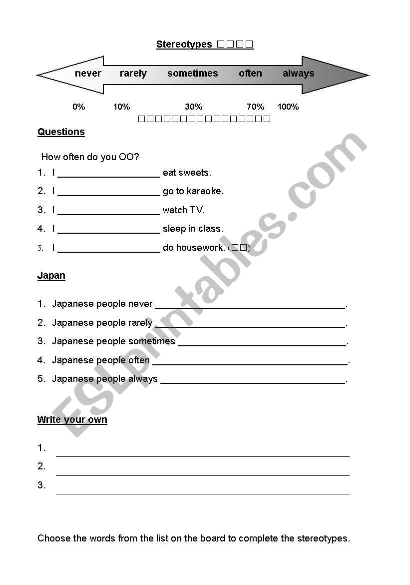 Stereotypes worksheet