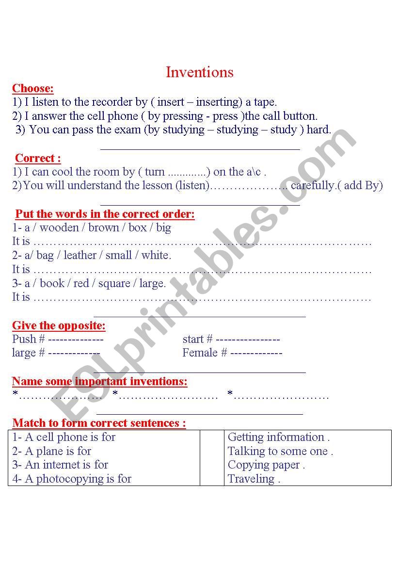 inventions worksheet