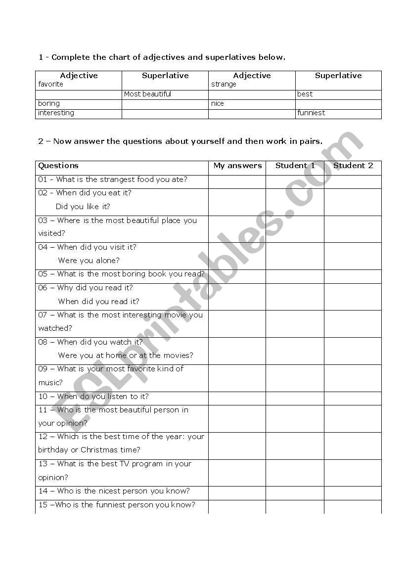 Superlative - oral practice worksheet