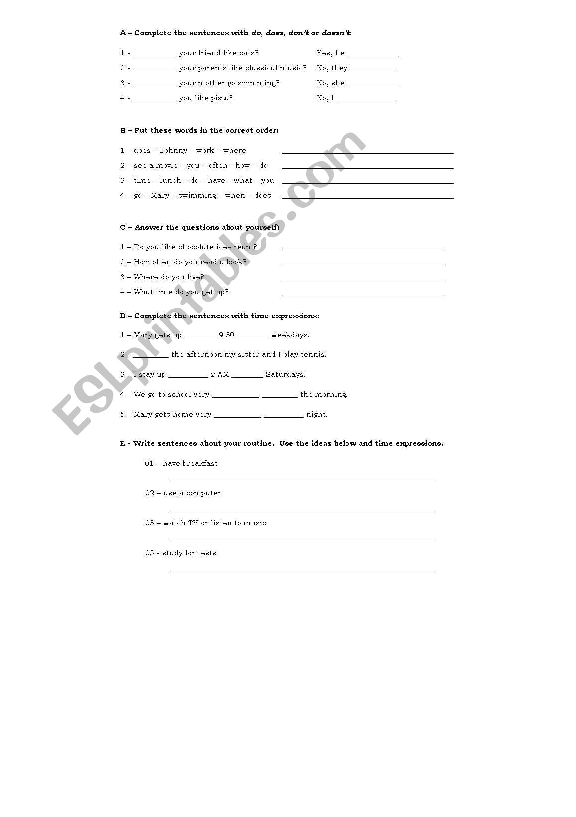 Present Simple - exercises worksheet