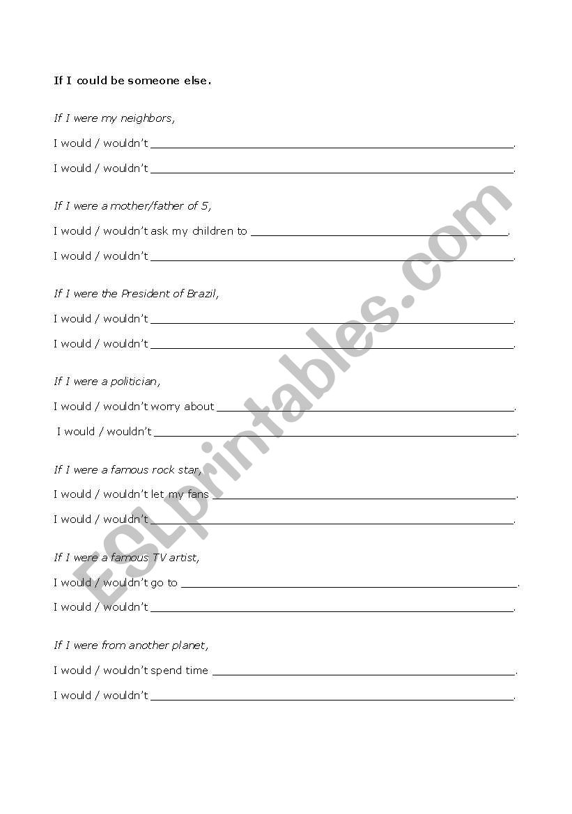 If I could be someone else worksheet