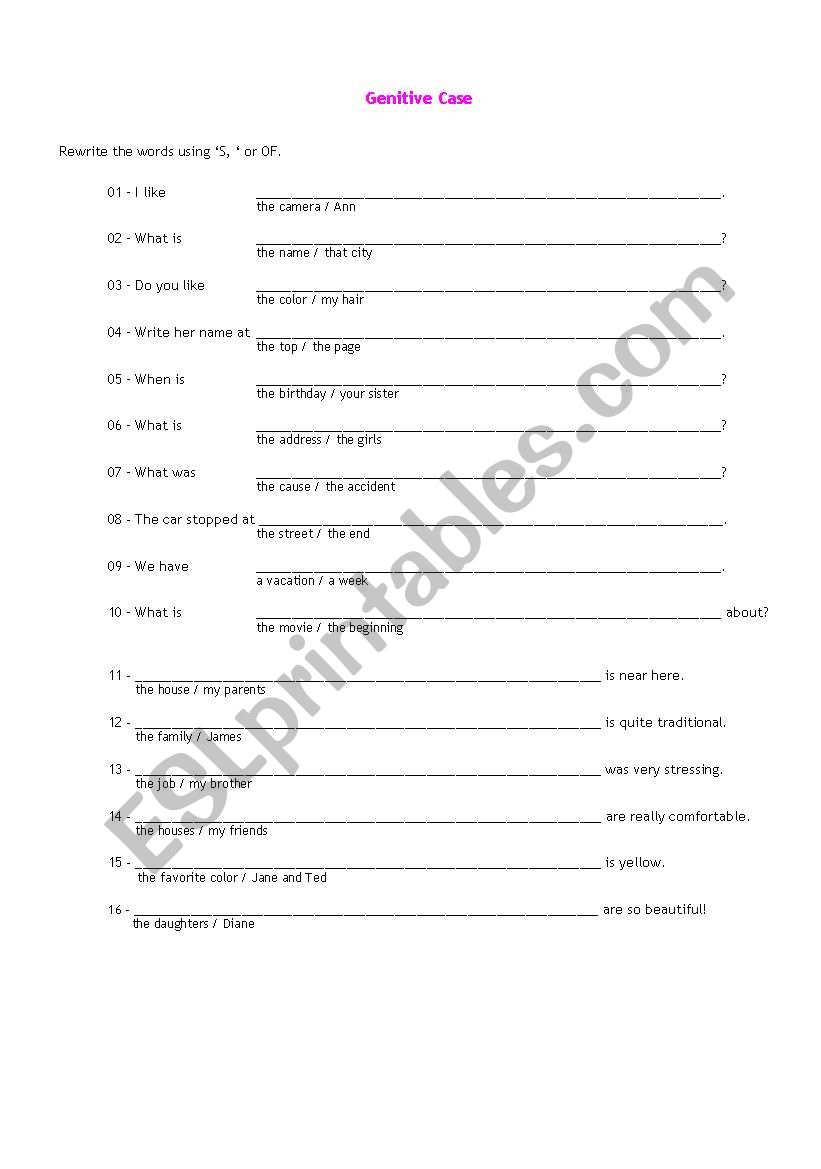 Genitive Case worksheet