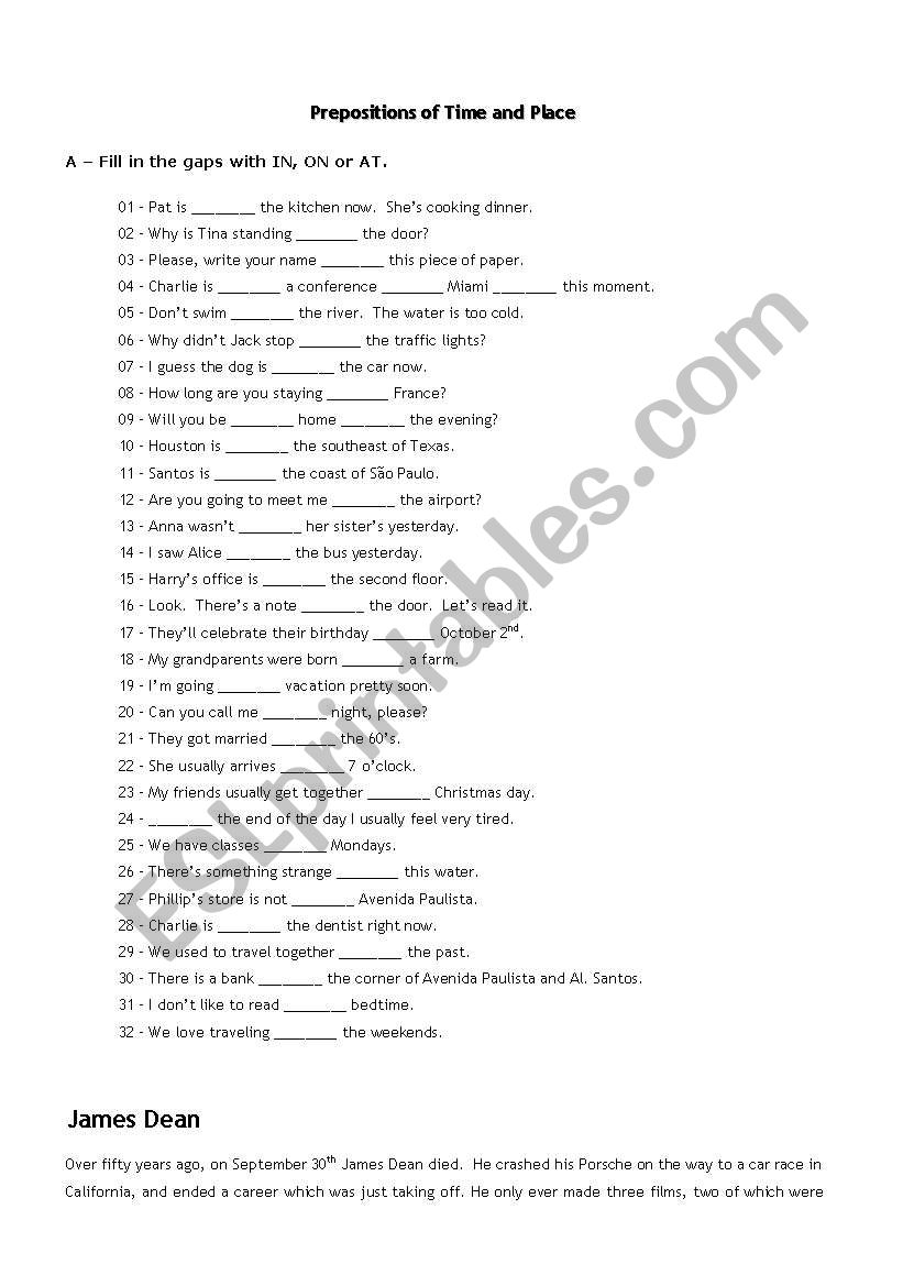 Prepositions of time and place (in, on, at)