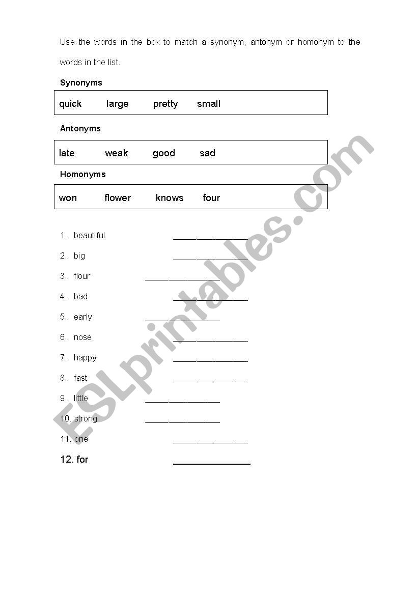 Antonyms, Synonyms and Homonyms - Revision