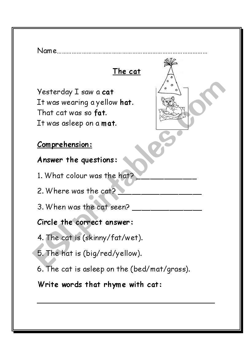 poem comprehension worksheet