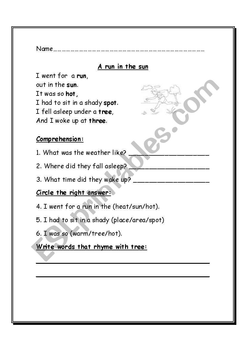 poetry comprehension worksheet