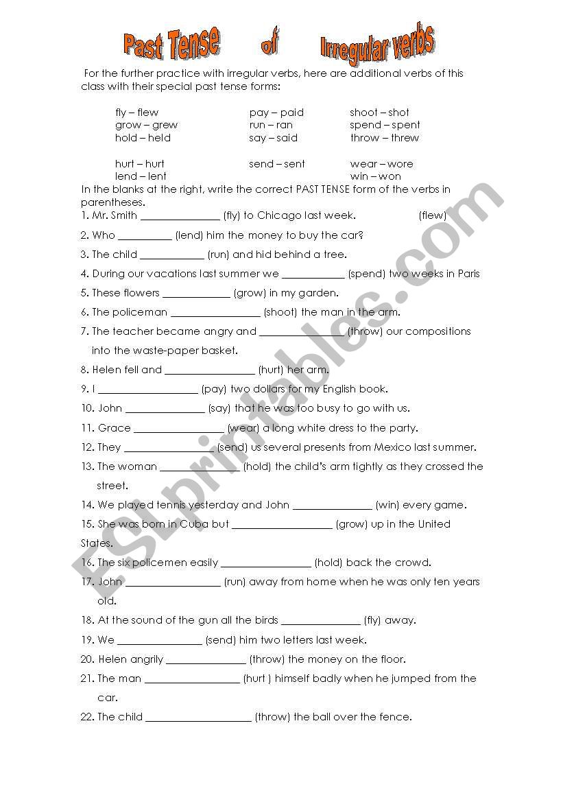 IRREGULAR VERBS worksheet