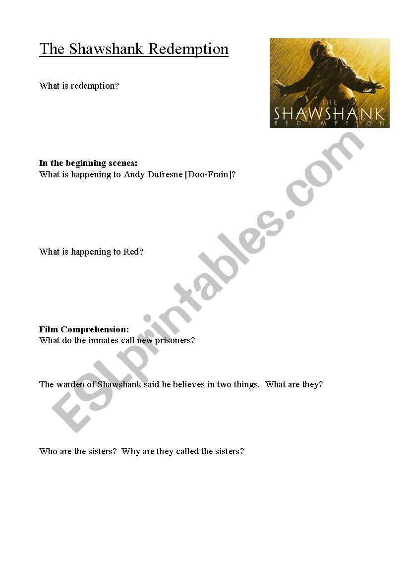Shawshank Redemption Movie Worksheet