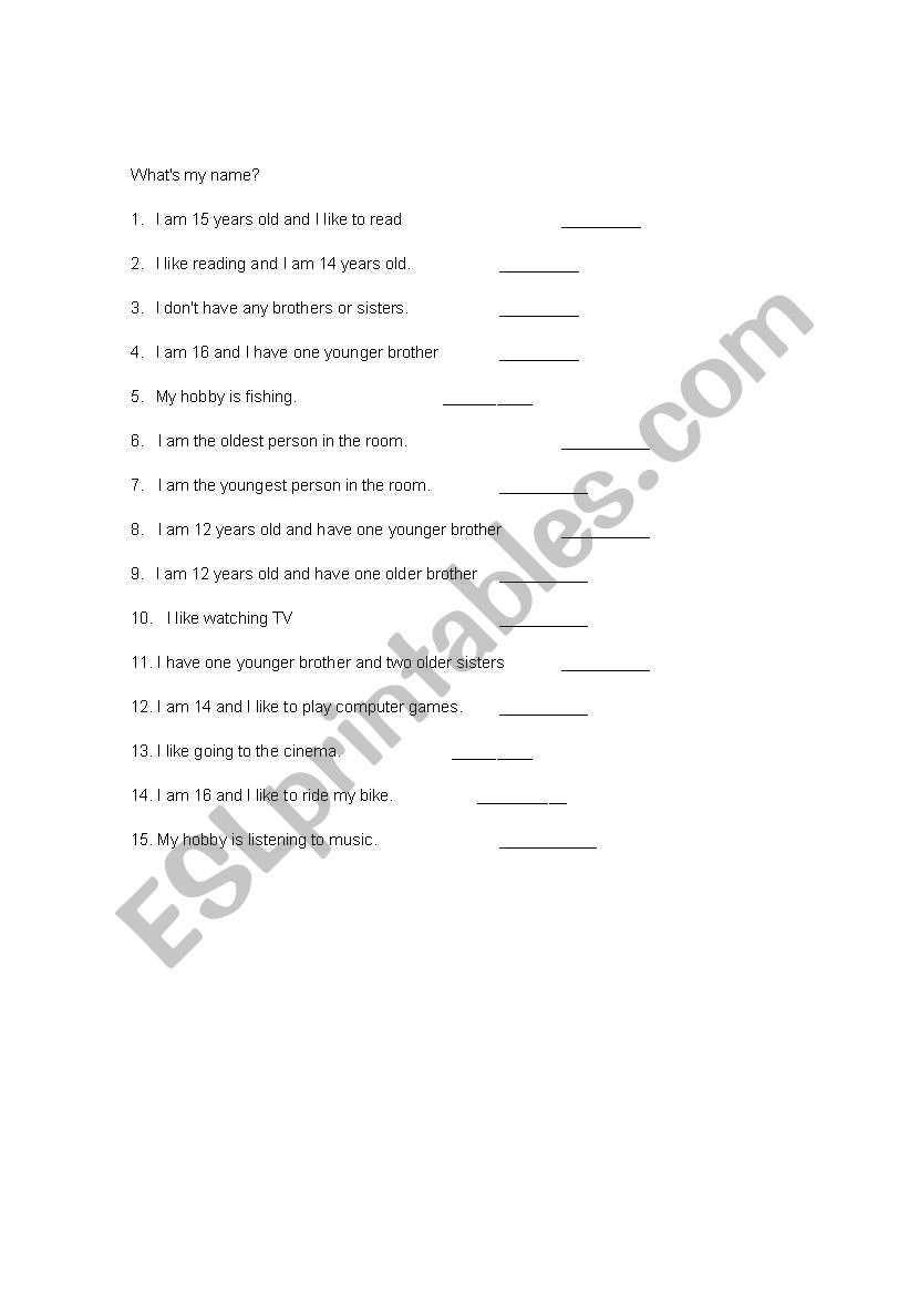 Whats my name worksheet