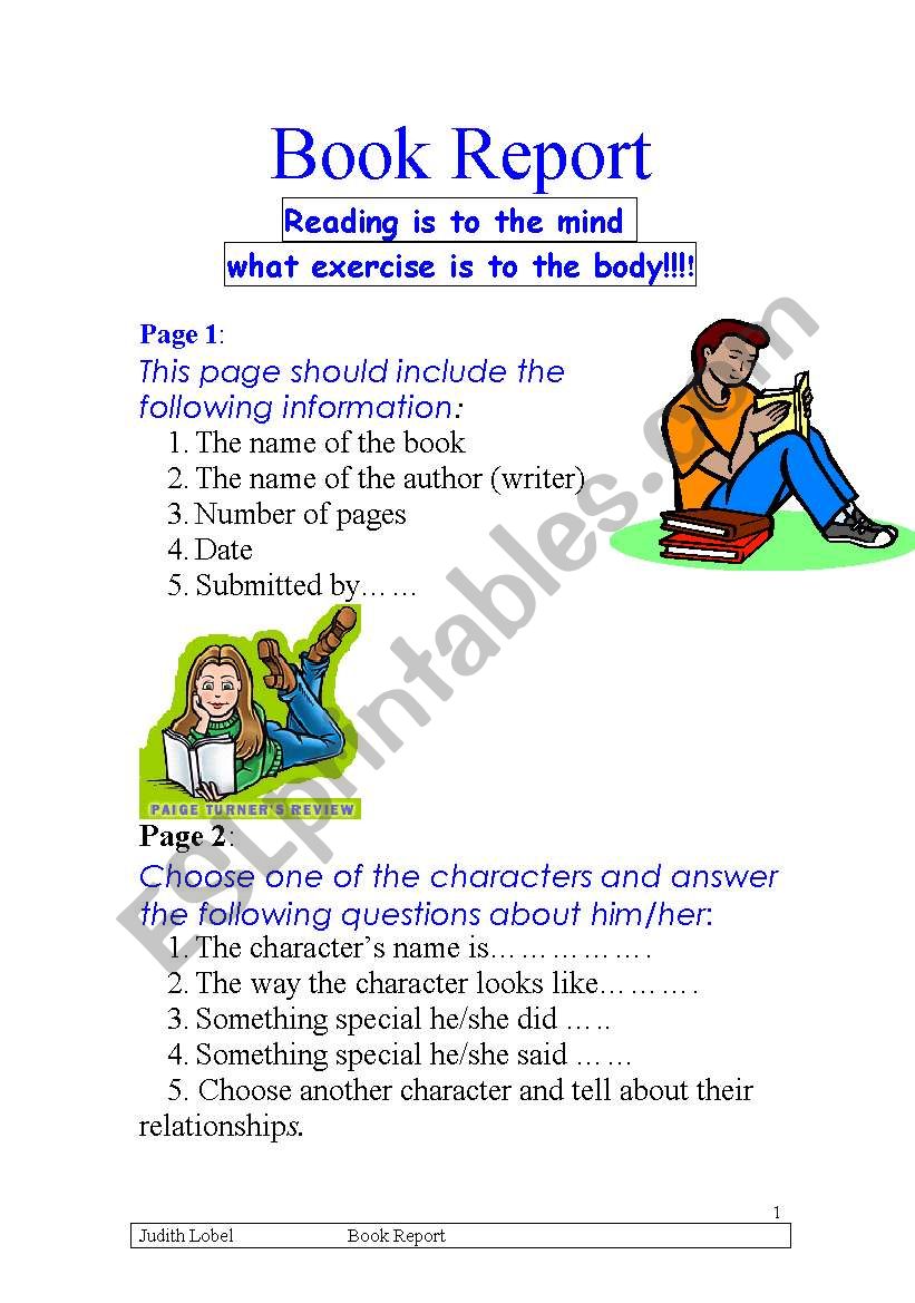 Book Report worksheet