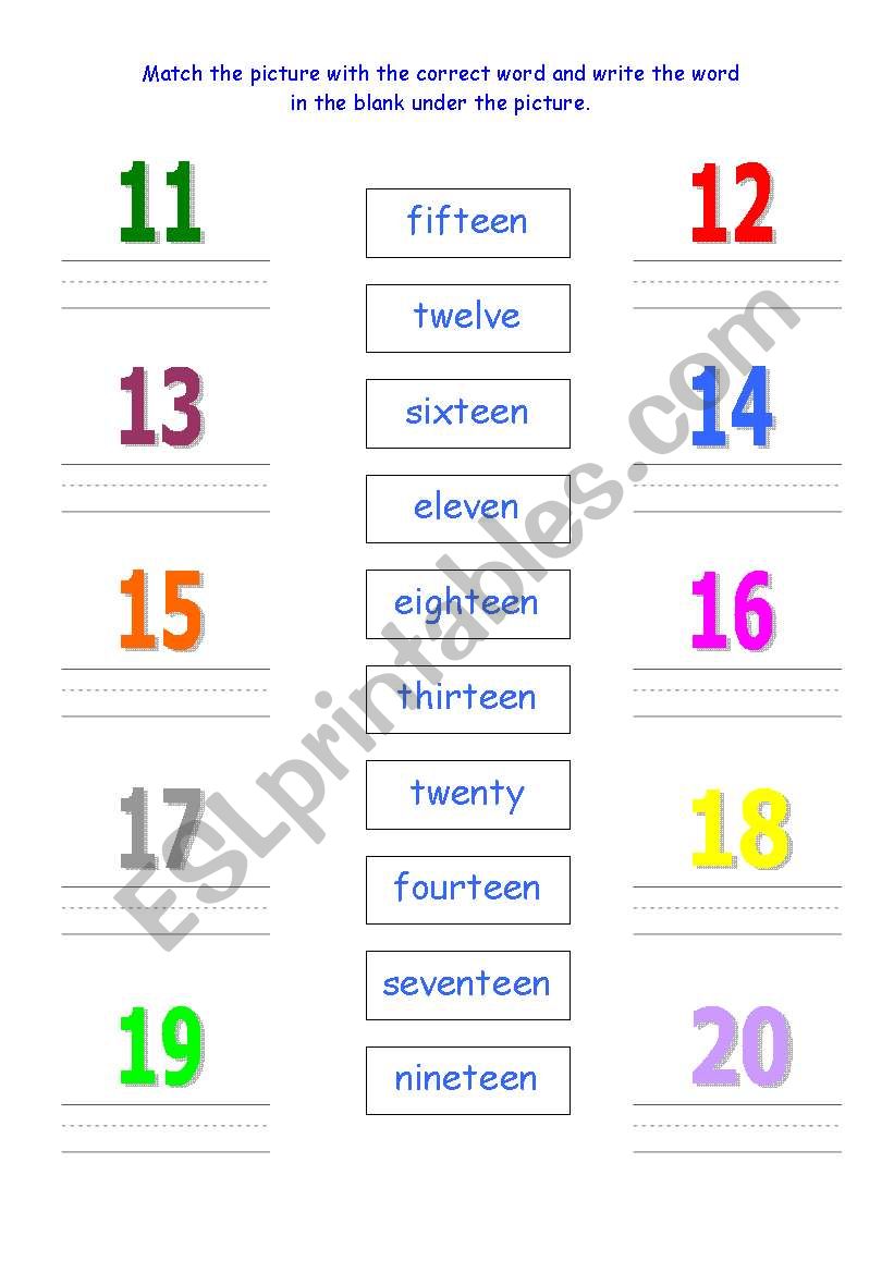 Numbers 11-20 worksheet