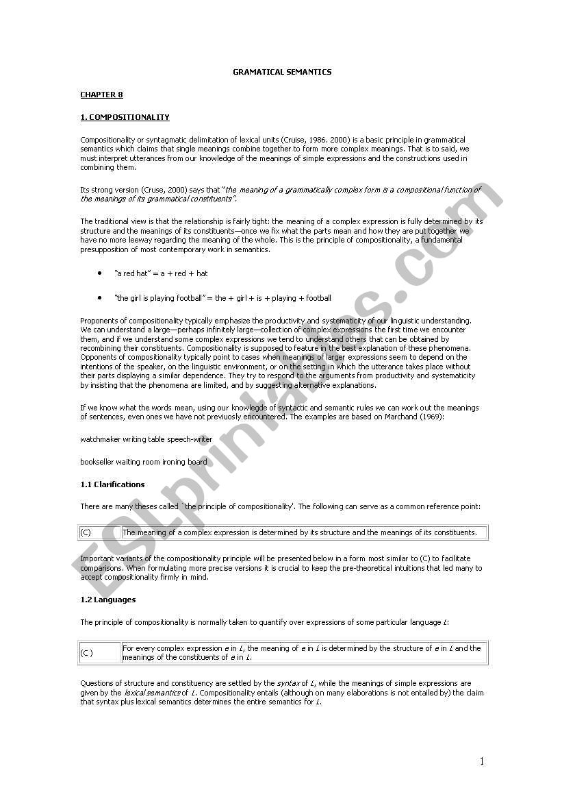 Guide of Gramatical Semantics worksheet