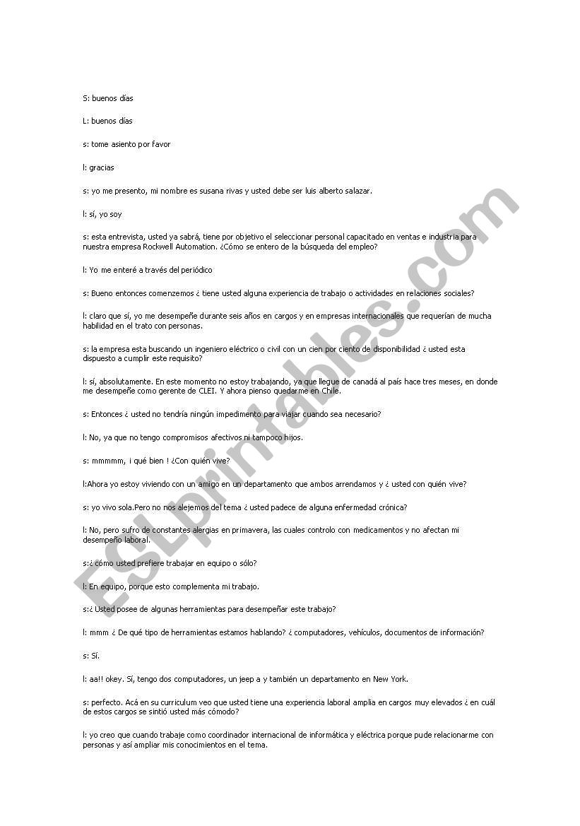 Spanish-English Dialogue worksheet