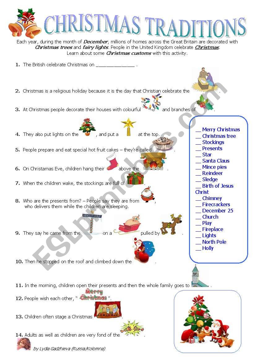 CHRISTMAS TRADITIONS worksheet