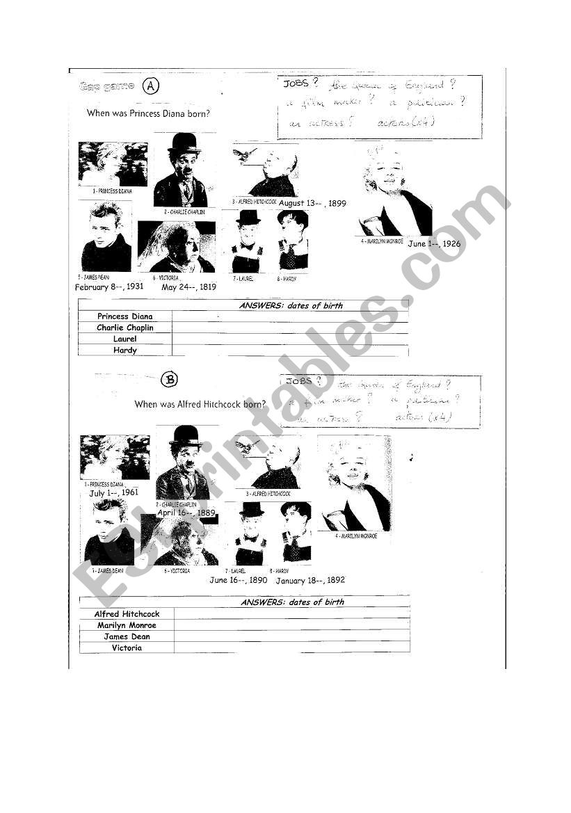 BIRTH GAP GAME worksheet