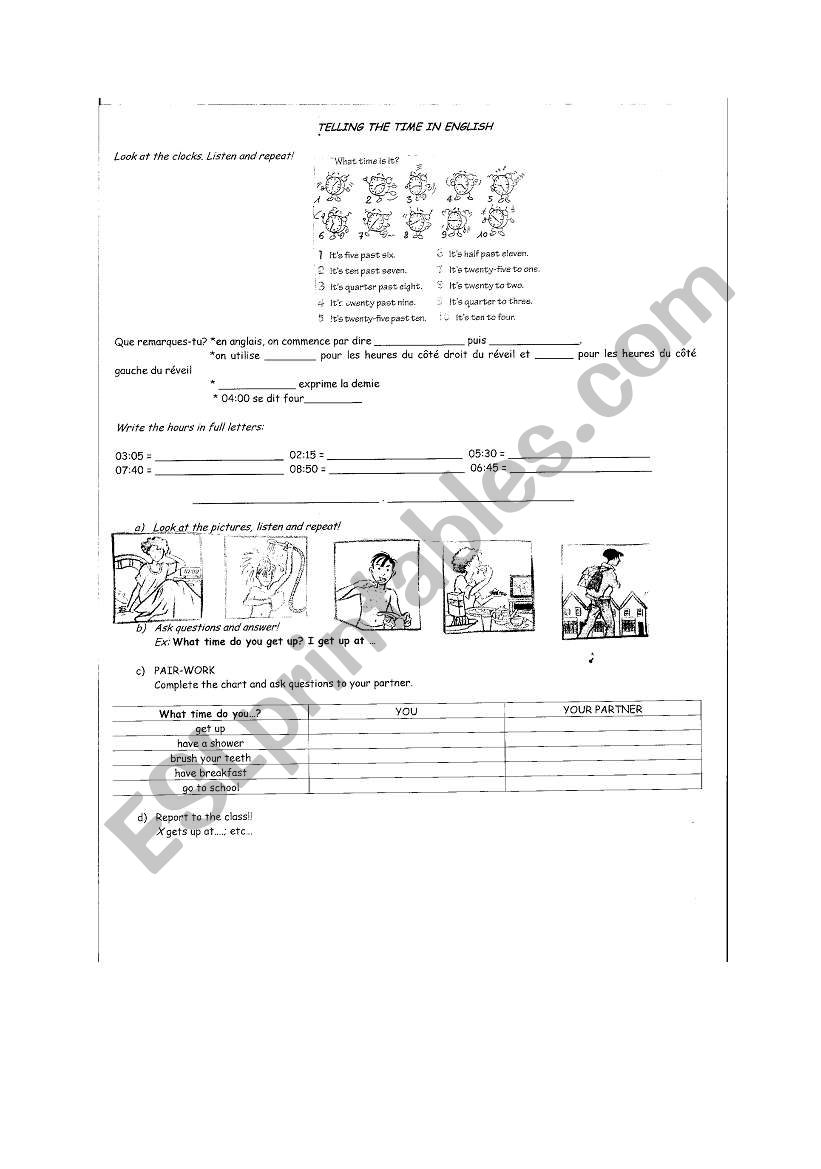 TELLING THE TIME AND ROUTINE worksheet