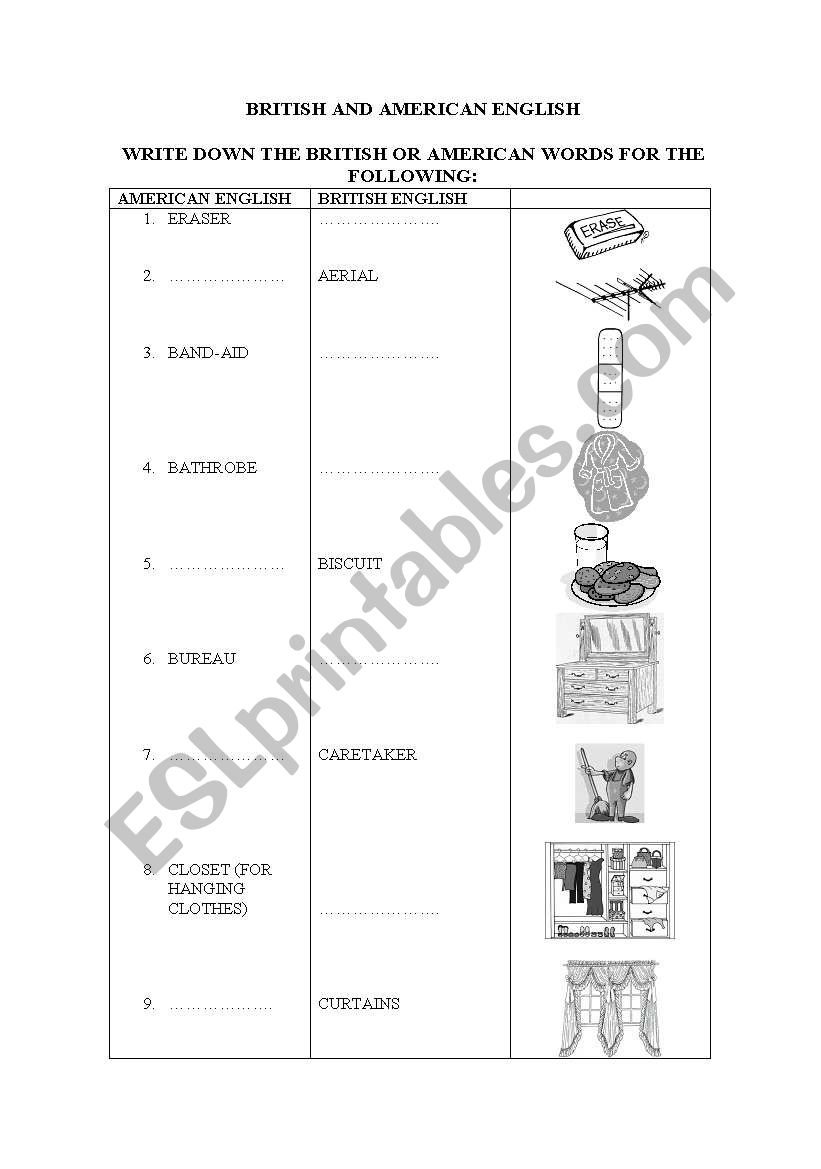 British and American English worksheet