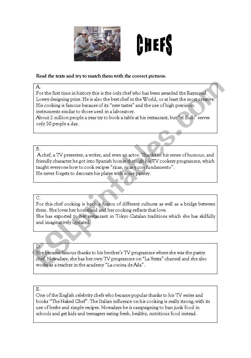 Chefs worksheet