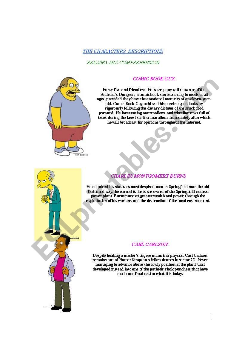 The Simpsons worksheet