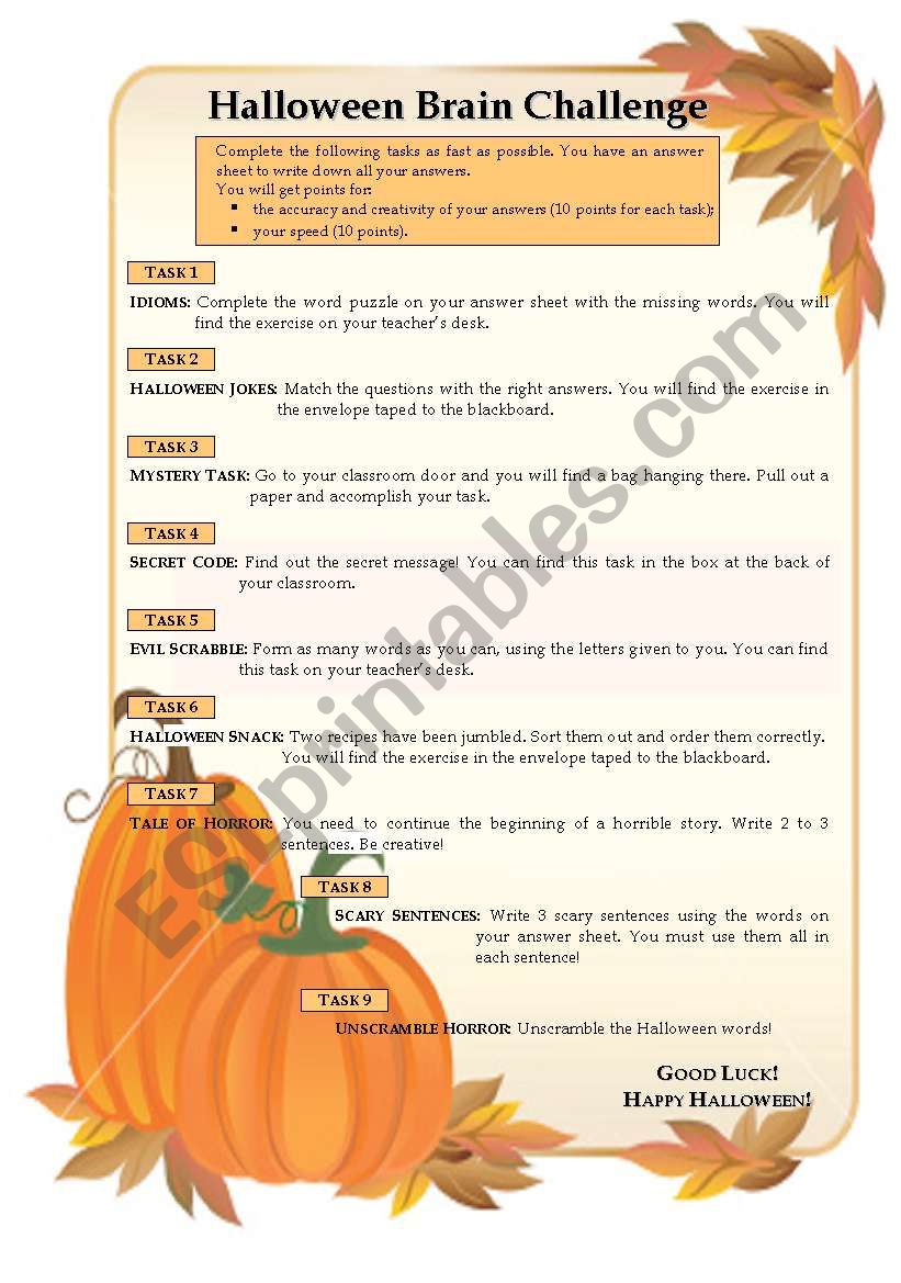 Halloween Brain Challenge worksheet