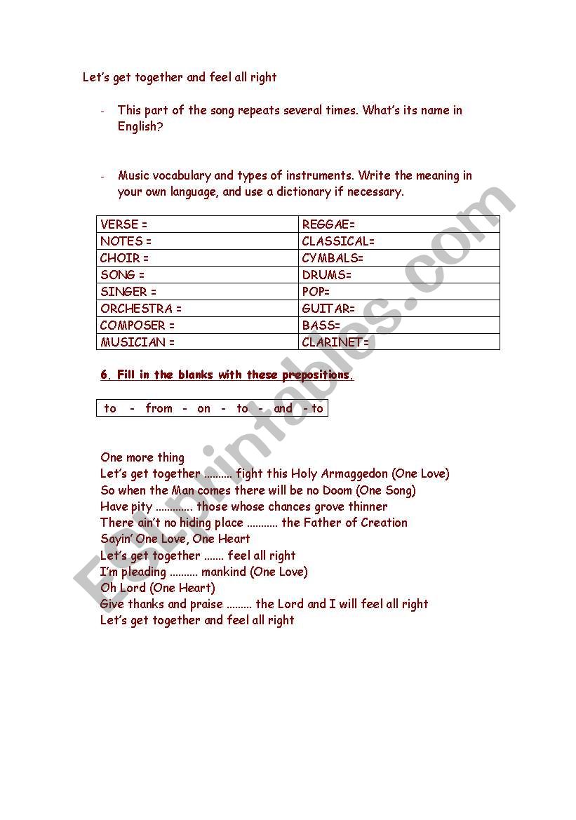 Exploiting Songs In English Esl Worksheet By Carolain