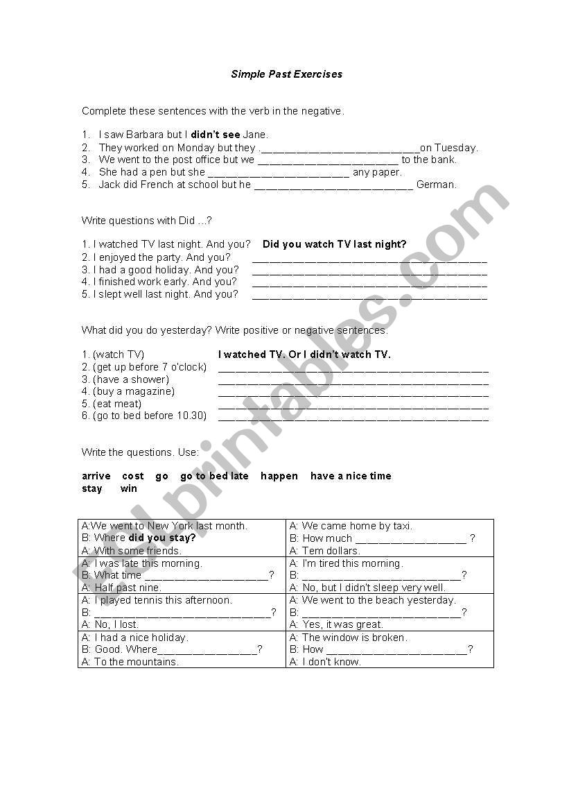 Simple Past worksheet