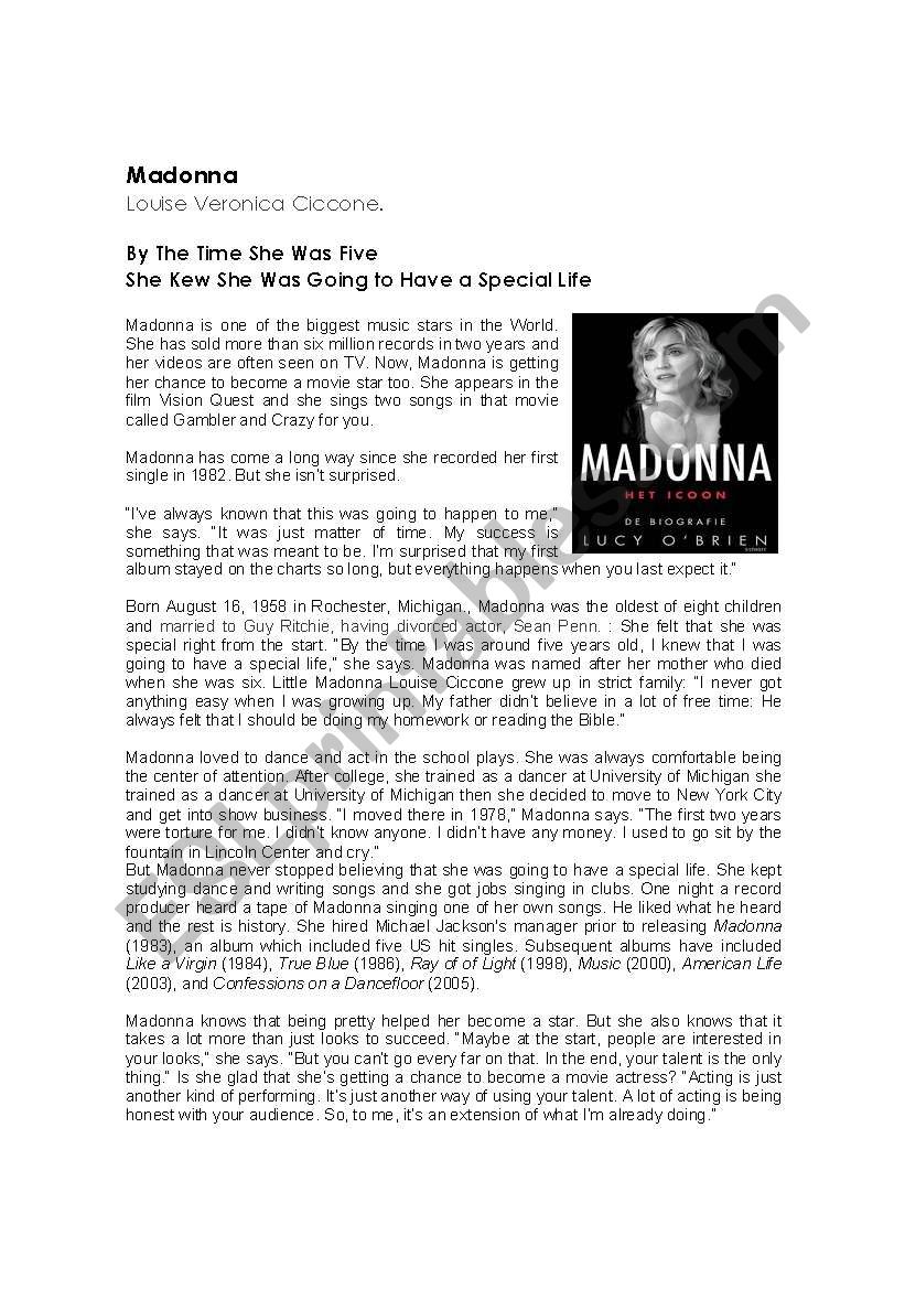 Madonna  worksheet