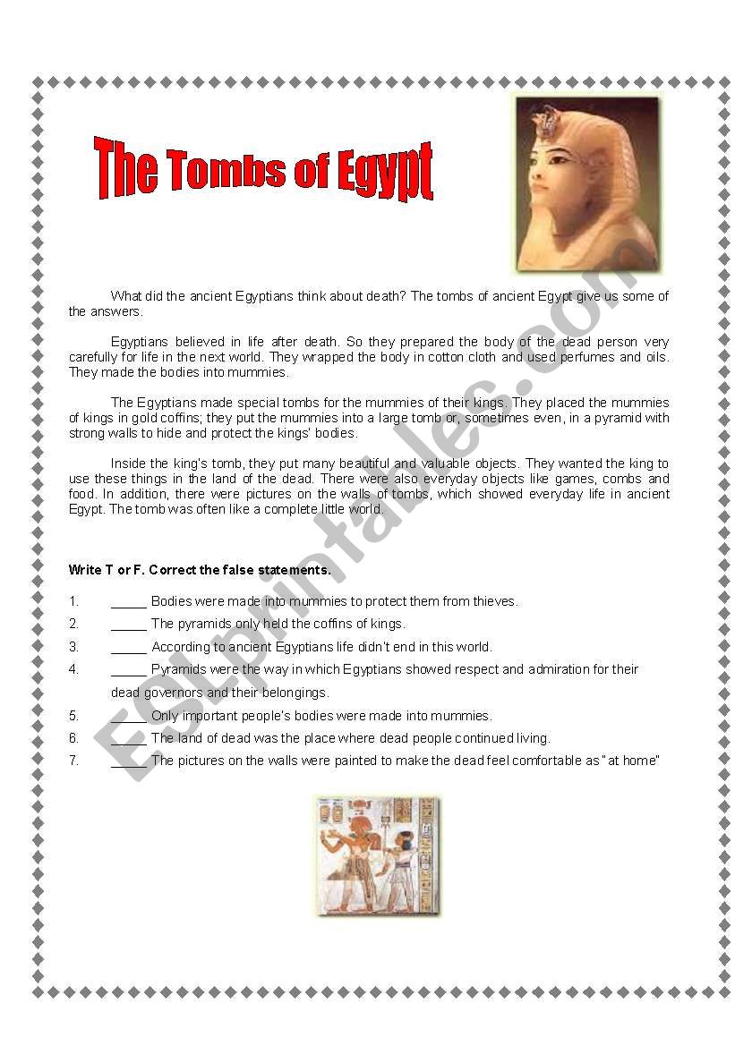 Tombs of Egypt worksheet