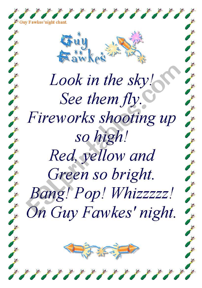 Guy Fawkes chant worksheet