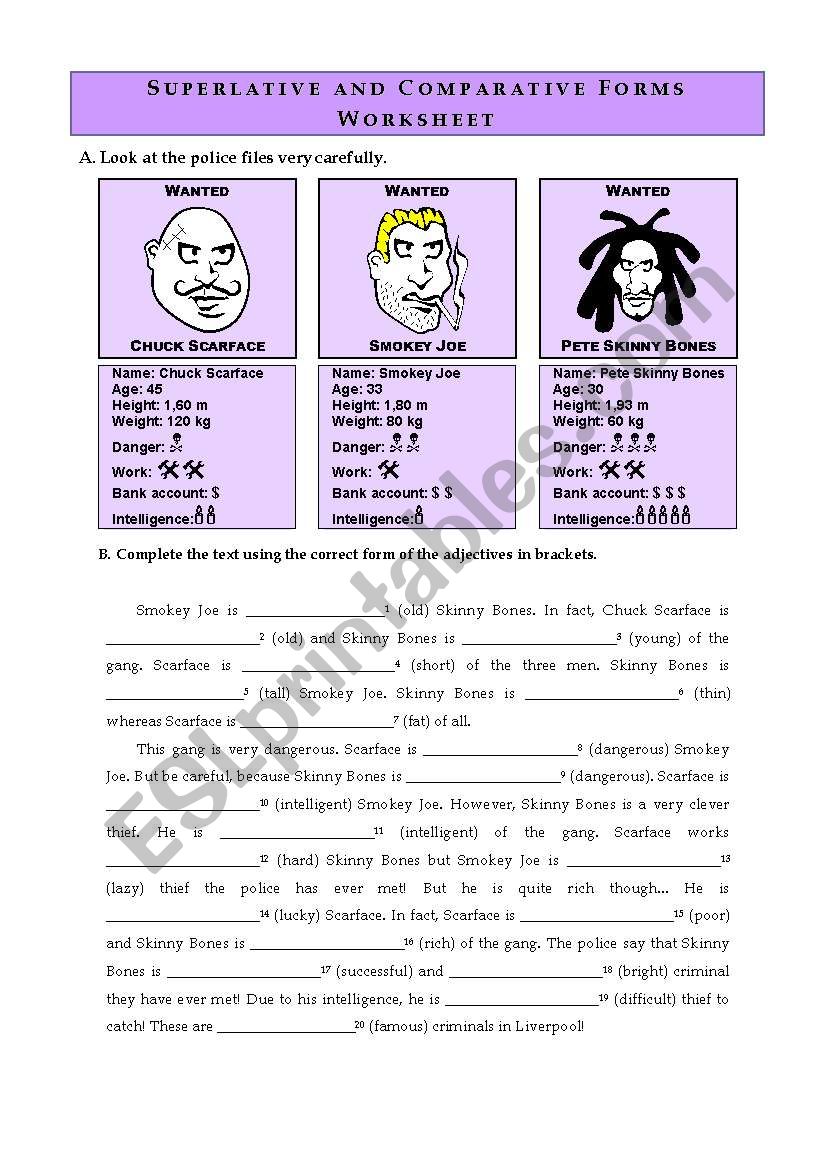 Comparatives & Superlatives - revision worksheet