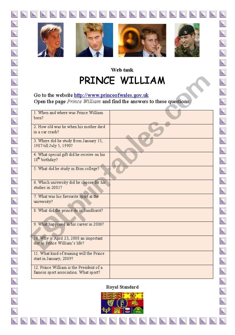 Prince William worksheet