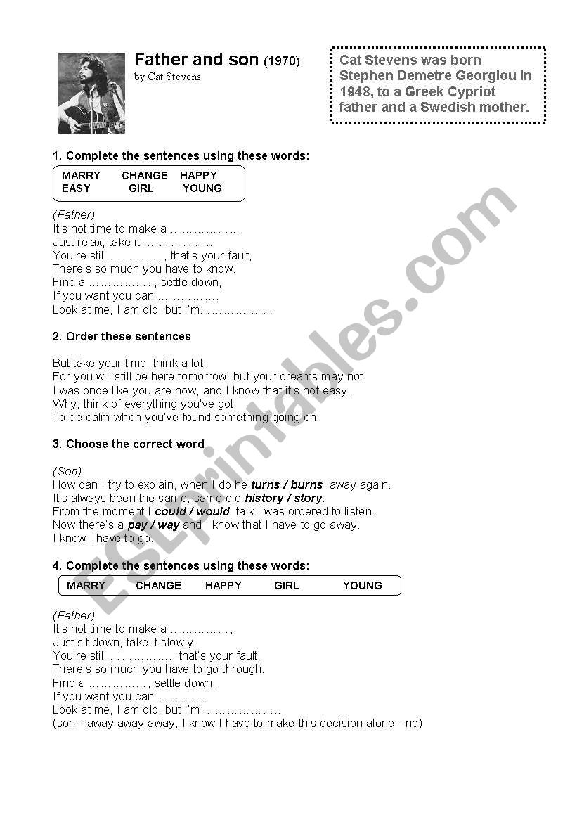 Father and son - SONG WORKSHEET