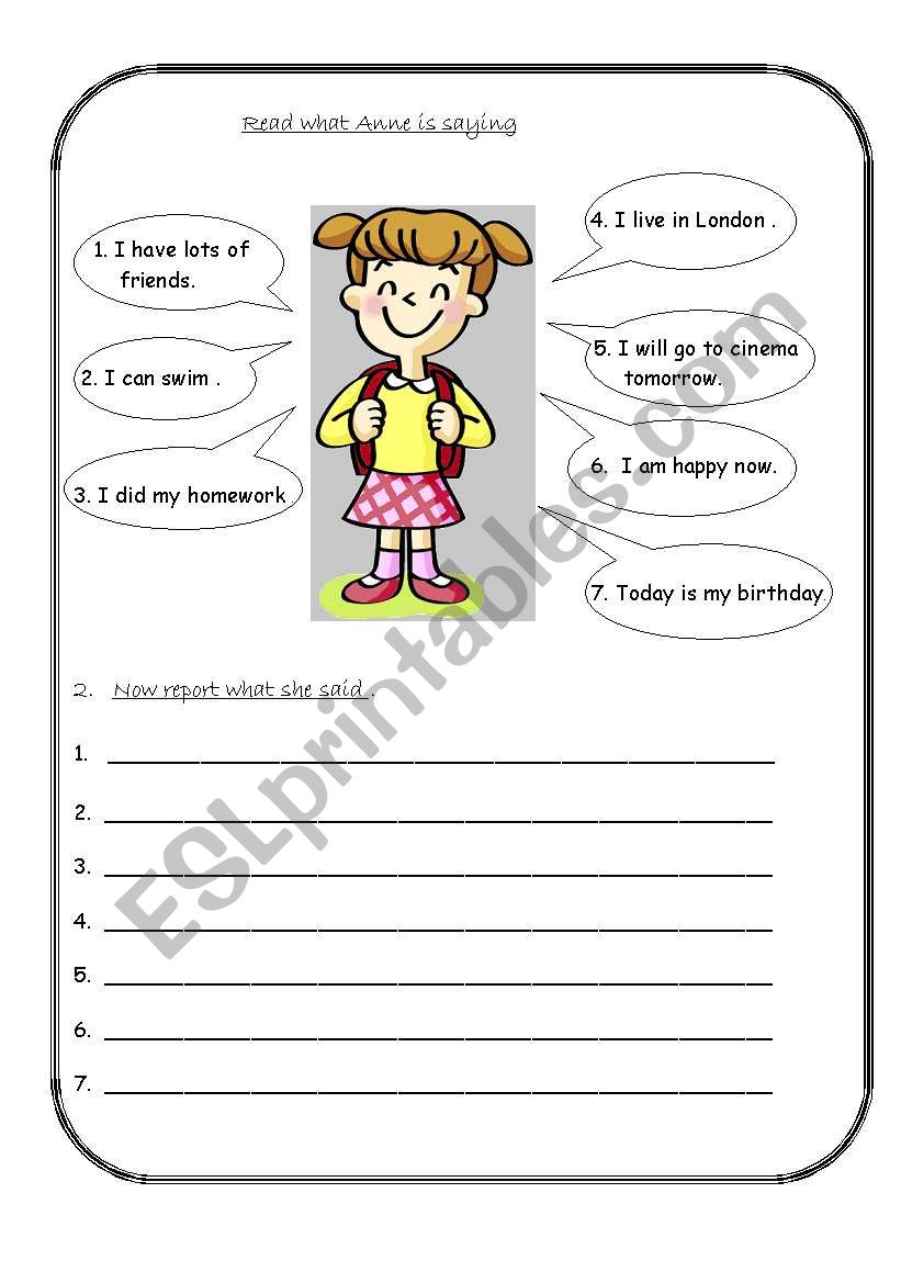 Reported Speech worksheet