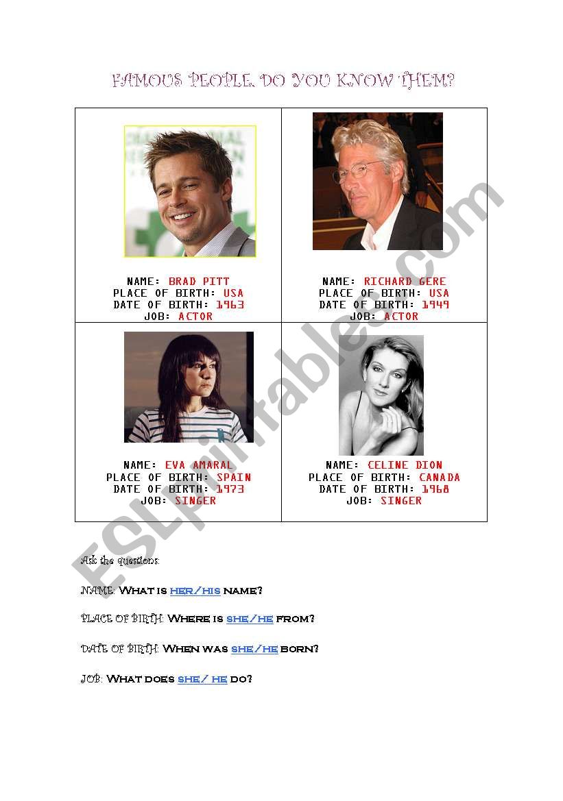 Famous people worksheet