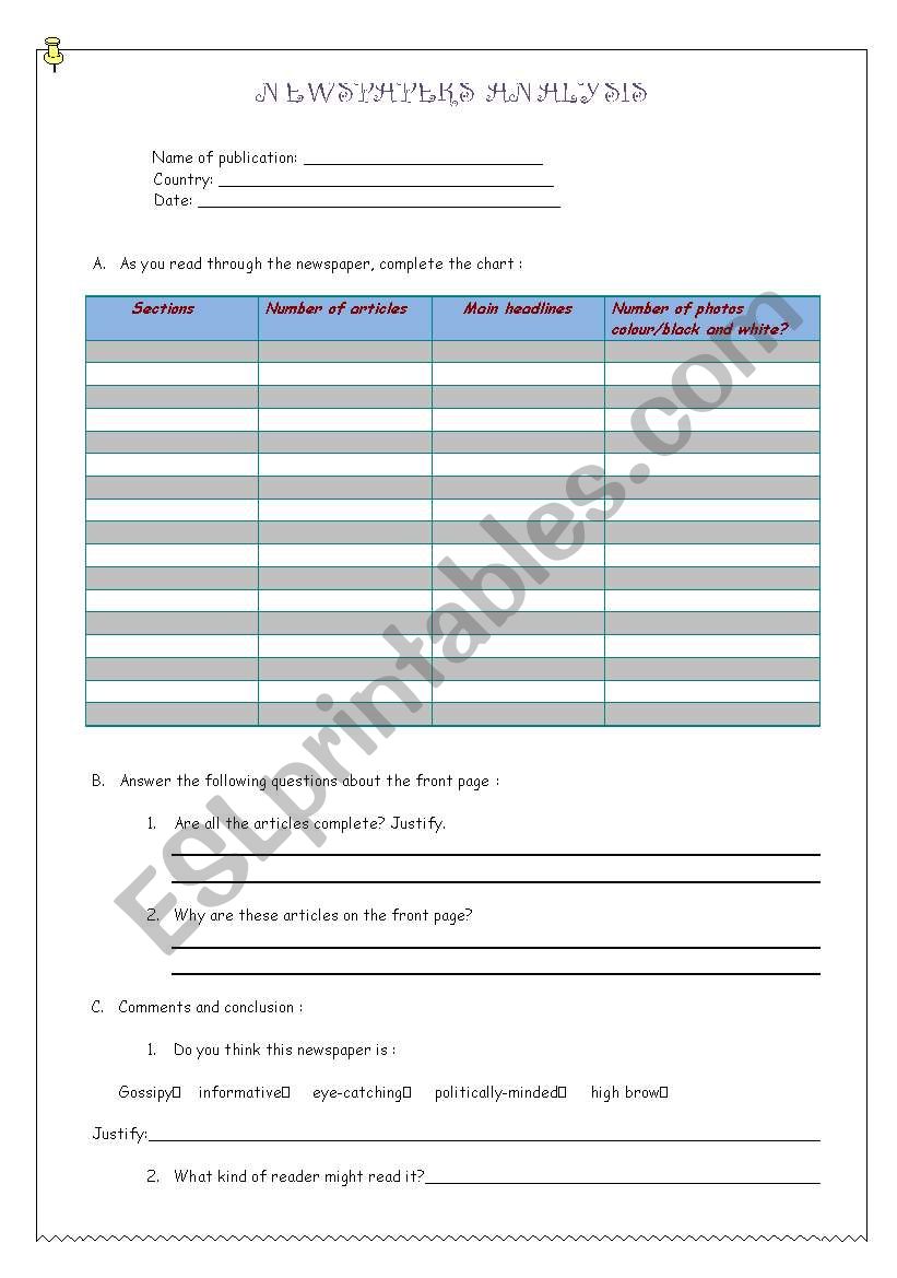 a newspaper analysis - pair work